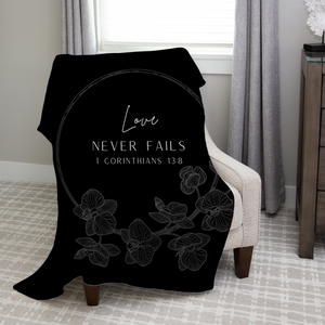 Love Never Fails Black Bible Verse Blanket